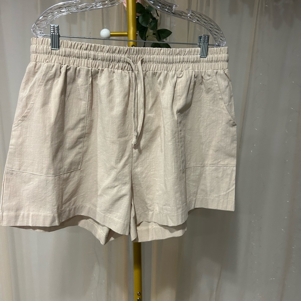 Beige 2 Piece Cotton Set XXL NWT Button Down Shirt Drawstring Shorts - Picture 5 of 8